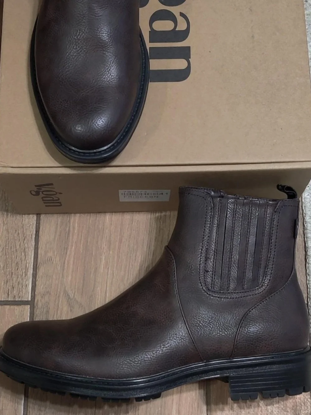 V.gan Frisee Inside Zip Boots Men's Brown Leather Chelsea Boots Size 8